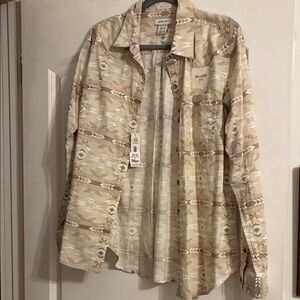 NWT Ariat Tan & White Southwest Pattern Print Shirt - M